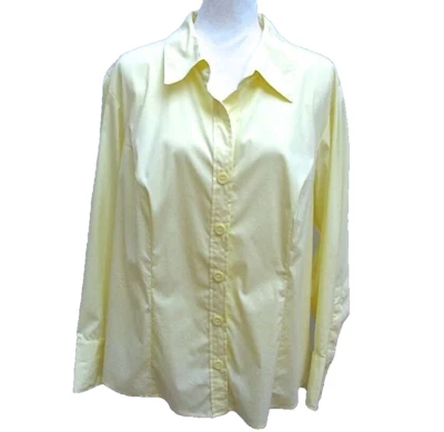 Yellow Button Up Shirt Cotton Spandex Stretch 90s Y2K George Plus Size 18W/20W - Image 1 of 4