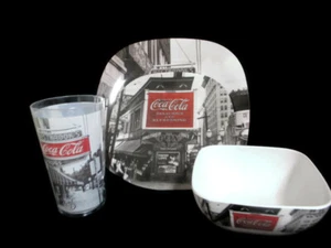 4 Coca-Cola Melamine 4 Place Settings 16 Pieces Coke Noir Dish Bowl Plate Retro - Picture 1 of 9