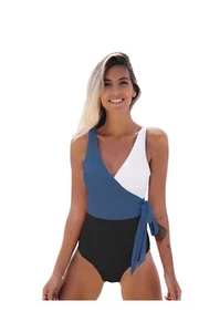 Costume da bagno donna intero Cupshe avvolgente color block cravatta laterale taglia small - Foto 1 di 19