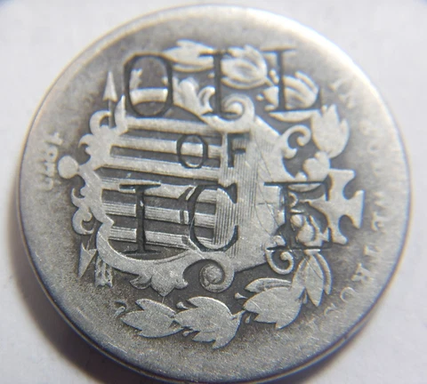 Shield nickel 1873 counterstamp OIL OF ICE Cover