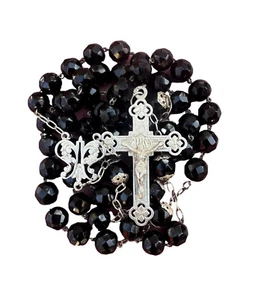 Rare Antique French Black Beads Sterling Silver Rosary, Religious Jewelry - Picture 1 of 8