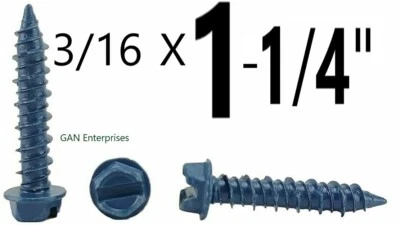 CYW, STRONG POINT Concrete Screw 3/16" X 1-1/4" Hex Washer Head Masonry Tapcon Anchor Blue 2500