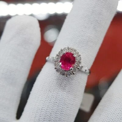 Natural Ruby and Diamonds Gemstone Engagement Ring 18k White Gold Ring - Image 1 of 4
