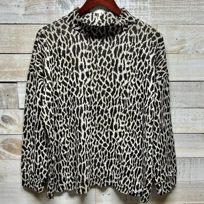 Ann Taylor Sweater Top Plus 16/18 Brown Cream Animal Print Mock Neck Long Sleeve - Image 1 of 4
