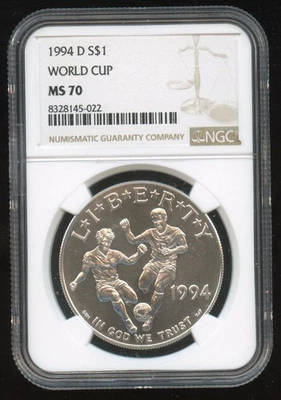 1994 D World Cup Commemorative Silver Dollar NGC MS70 - Image 1 of 2