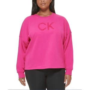 CALVIN KLEIN PERFORMANCE Womens Sweatshirt 1X Pink Logo Crewneck Pullover NWT - Picture 1 of 10