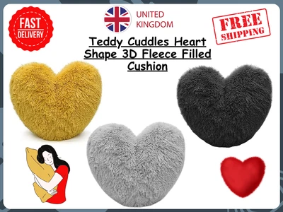 Teddy Cuddles Heart Shape 3D Fleece Filled Cushion Soft Warm & Cozy 38 x 38cm - Image 1 of 4