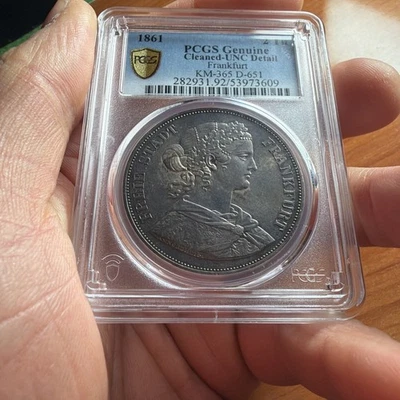 GERMAN ST Frankfurt Am Main. 1861 AR 2 Thaler, 3-1/2 Gulden. PCGS UNC. Dav.-651 - Image 1 of 3