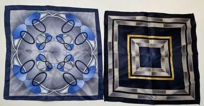Vintage Lof of 2 Blue Navy Silk Pocket Square Geometric Handkerchief 10" Square - Image 1 of 4