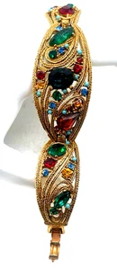 Vintage LaRoco Swirled Gold Tone Metal Multicolored Rhinestones - Picture 1 of 2