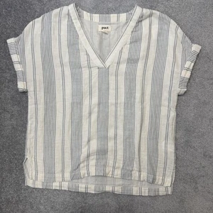 Pact Shirt Womens XS/S Cream Blue Striped V Neck Short Sleeve Organic Cotton - Picture 1 of 7