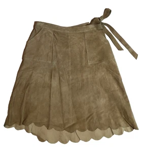 Arden B Tan Scallop Hem Suede Leather Wrap Around Skirt Western Rodeo Size 10 - Picture 1 of 8