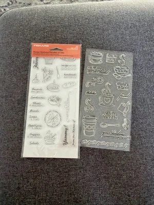 Juego de sellos transparentes FISKARS sin abrir receta locura 25 sellos palabras y gráficos Foto 1 de 2