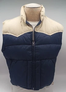 Vintage 70er Jahre Sonnenschein Wasservögel Federn & Daunen Weste blau hellbraun Herren Medium LESEN - Bild 1 von 14