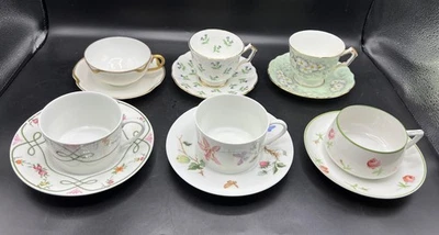 Lot of 6 VTG Mismatched Bone China Tea Cup & Saucer Assorted Party Bav/Fran/ Eng - Image 1 of 4