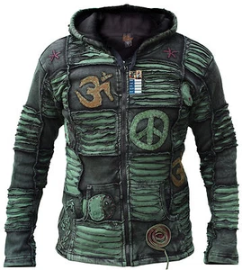 Chaqueta Funky Verde Lavada en Piedras Gótica Algodón Ligera Para Hombre Elfo Puntas Hippie - Imagen 1 de 5