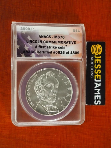 2009 $1 P UNCIRCULATED ABRAHAM LINCOLN SILVER COMMEMORATIVE DOLLAR ANACS MS70 FS Cover