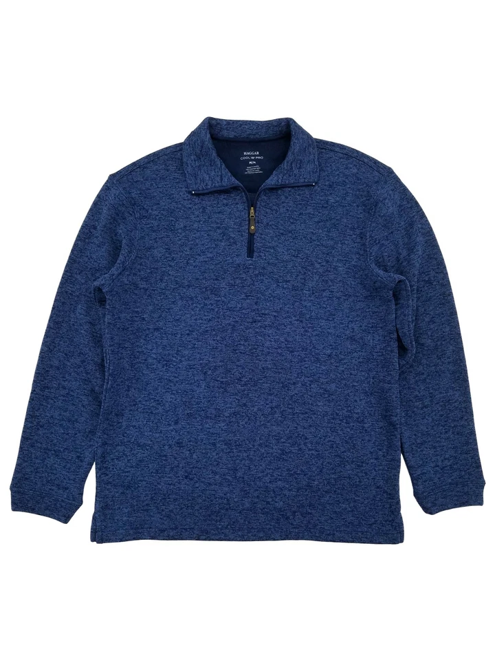 Haggar Mens Royal Blue Heather Fleece Quarter-Zip Pullover Sweater Jacket XL - Image 1 of 1