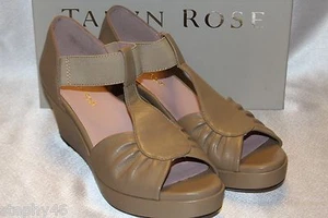 NEW! NIB! TARYN by TARYN ROSE Camel Leather SARIN Wedge Sandal Sz 9 10 $239 - Picture 1 of 10
