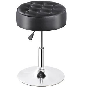 Black Round Slip Ottoman Vanity Stool Adjustable Swivel for Living Room Bedroom - Picture 1 of 19