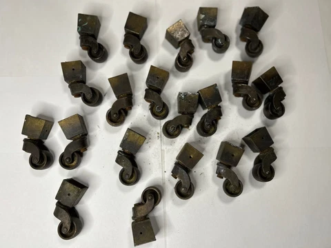 Group Of 20 Square Antique Or Vintage Brass Furniture Casters - Used Cover