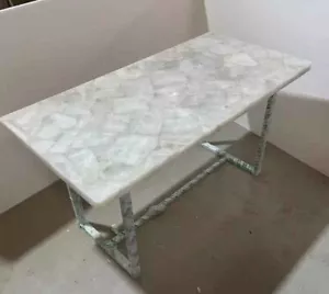 White Quartz Agate Coffee Table Top, Agate Stone Center Table, Black Friday Sale - Picture 1 of 15