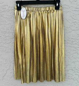 Liquid METALLIC GOLD PLEATED Girls Size 8 SKIRT DISCO Midi Pull On NWT - Picture 1 of 9