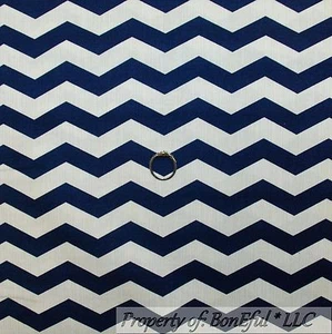 BonEful Fabric FQ Cotton Quilt Navy Blue Cream Off White Chevron Stripe Blender - Picture 1 of 9