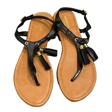 Isaac Mizrahi New York Black T-Strap Flat Sandals Womens Size 10