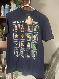 SUPER MARIO BROS. PIXEL CHARACTERS T SHIRT. NAVY BLUE. Size Large NWT Nintendo - Picture 1 of 6