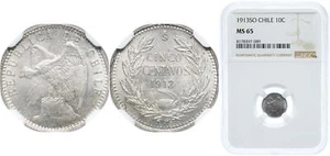 Chile 1913 So 5 Centavos Billon 400 silver NGC MS 65 - Picture 1 of 1