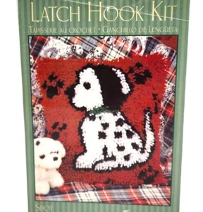 Puppy Dog Latch Hook Kit Dalmatian Spot W/ Canvas Yarn Hook 12" x 12" Pillow - Picture 1 of 6