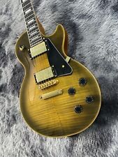 Custom LP Electric Guitar With Solid Body, Black And Yellow Gradient