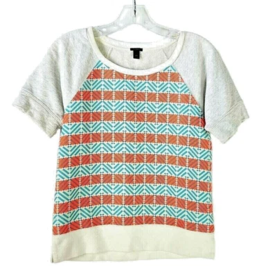 J. Suéter feminino Crew design laranja azul tamanho XXS manga curta  - Imagem 1 de 4