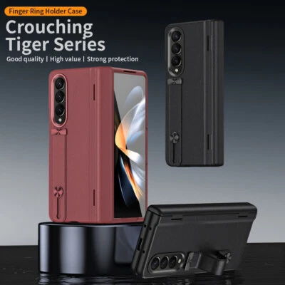 Leather Luxury Case Cover Finger Ring Holder For Samsung Galaxy Z Fold5 Fold4 - Image 1 of 4