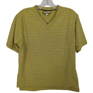 Crash Poets Herren Gestreift V-Ausschnitt Kurzarm Gelb Schwarz Vintage Stretchig Top - Bild 1 von 8