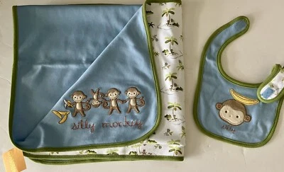 NWT Infants Layette Gymboree SILLY MONKEY ISLAND 2007 REVERSIBLE BLANKET & BIB - Image 1 of 4