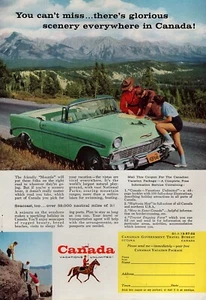 1956 Chevy Bel Air Convertible Original Color Canada Travel Print Ad - Picture 1 of 1