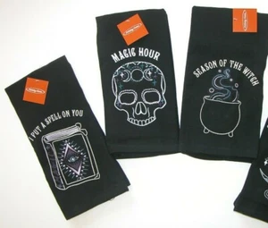  NWT NEW Halloween Hand Kitchen Towel Black Skull Pot Spell Witch Magic Hour - Picture 1 of 4