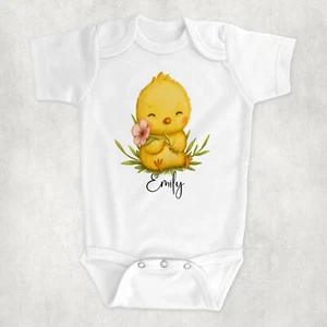 Easter Chick Personalised Baby Bodysuit, 100% Cotton Vest Bodysuit Babygrow - Picture 1 of 2