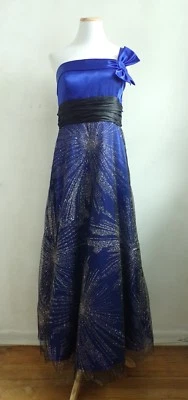 BLONDIE NITES Women's Junior Dress Formal Prom Blue Silver  One Shoulder Gown 9 - Image 1 of 4
