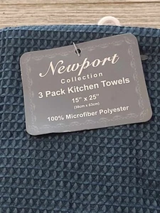 Newport Collection Microfiber Blue Kitchen Towels 3 pc.  - Picture 1 of 3