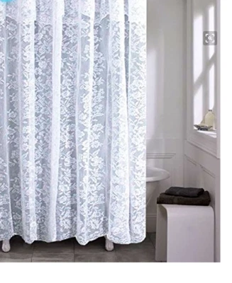 Lace Fabric Shower Curtain With An Attached Valance - Image 1 of 2