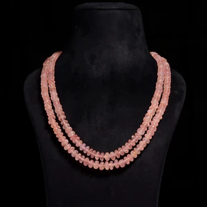 Collar de cuentas de cuarzo rosa natural ajustable de 735 quilates de 8 x 8 a 10 x 10 mm Rondelle - Imagen 1 de 6