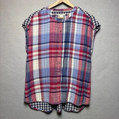Camisa Chaleco RuffHewn L Rojo Azul Cuadros Guinga Contraste Retro Americana Cabin Foto 1 de 4