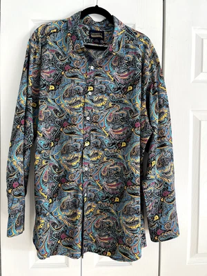 Camisa Cremieux Para Hombre Premium Abotonada Talla XXL Negra/Azul Estampado Paisley Foto 1 de 4