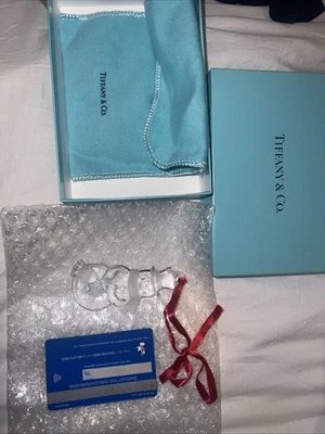 Tiffany & Co. ~ Muñeco de nieve de cristal con escoba y sombrero de copa 2000 adorno ~ Como nuevo en caja Foto 1 de 4