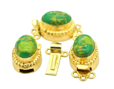 2 Pcs Green Copper Turquoise Box Clasp 3 Strand 18k Gold Plated - Image 1 of 4