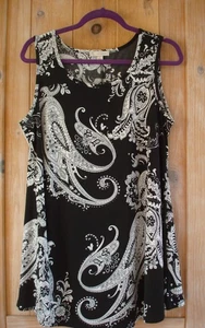 Dressbarn Ladies Swing style Black & White print Sleeveless Jersey TOP Size L - Picture 1 of 2