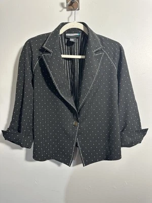 Requirements Women's 12 Black White Polka Dot Cuffed Sleeve Peak Blazer Jacket - Image 1 of 4